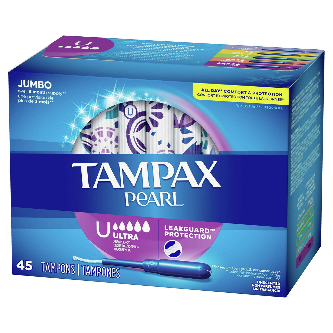 Tampax Pearl Ultra Absorbency with LeakGuard Braid Tampons, Unscented, 45 Ea